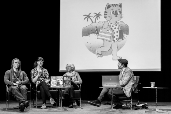 Rabén & Sjögren presenterar sin nya barnseriesatsning. Med John Holmvall (Trollskogen), Loka Kanarp (Katten och Ekorren på Sommarön), Jujja Wieslander (Mamma Mu) och Fabian Göranson (förläggare).  Bild och ©: Makan E-Rahmati